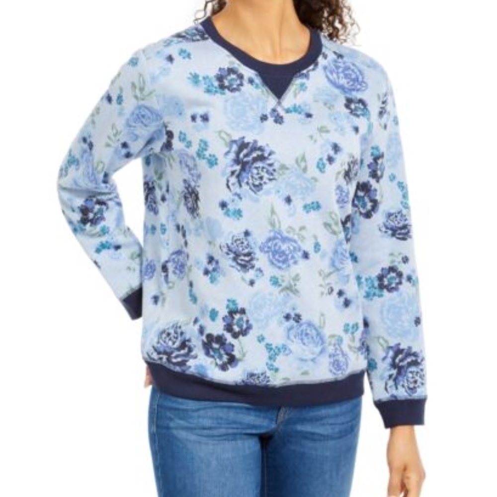 Karen Scott Floral Fleece Sweatshirt